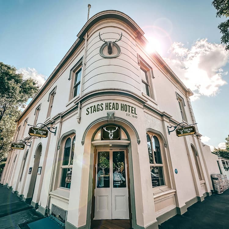 The classic exterior double doors of the local favourite corner pub, Stags Head Hotel, in Williamstown.