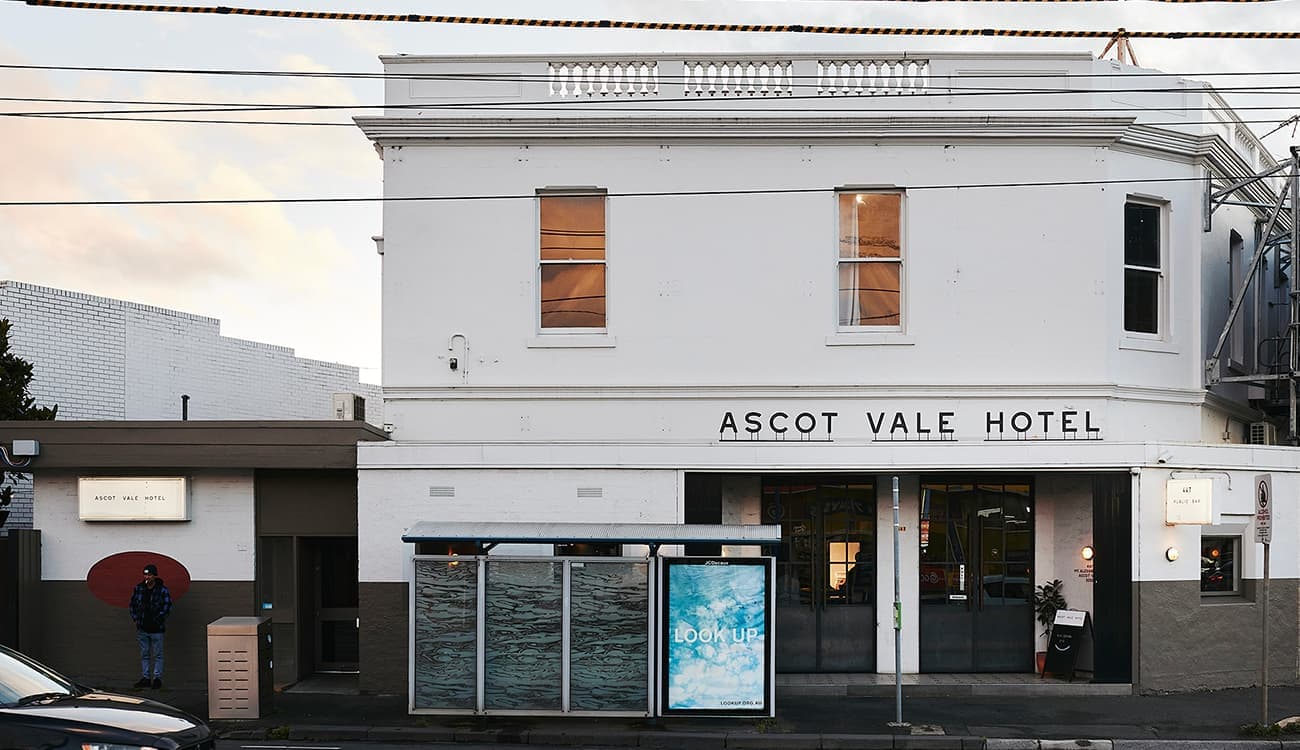 The exterior of the comfortable corner pub The Ascot Vale Hotel in Ascot Vale.