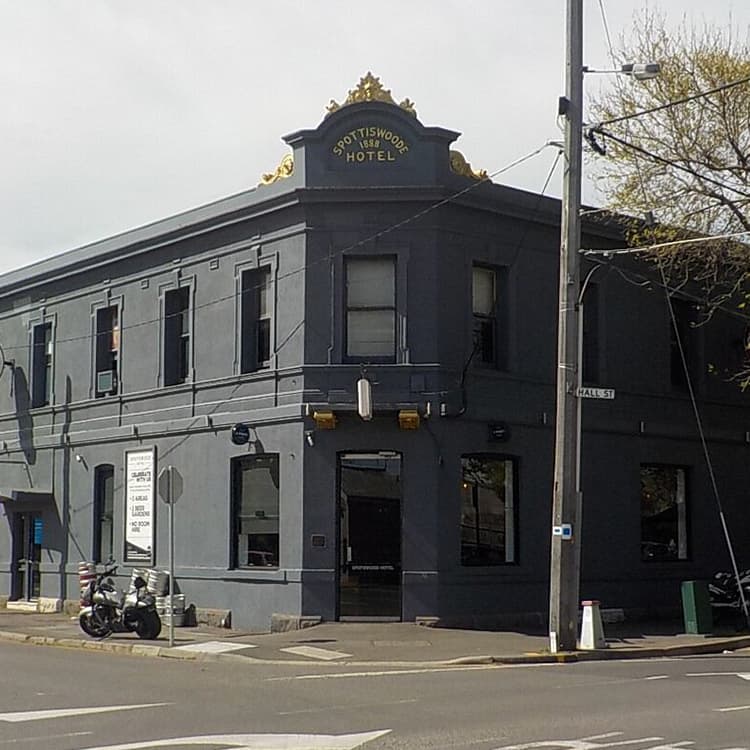 Exterior of The Spotswood Hotel corner street entrance in Spotswood.